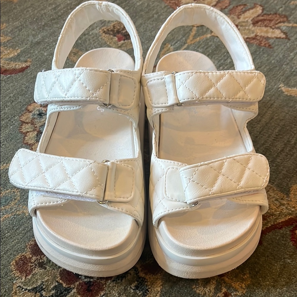 White Quilted Strap Sandals